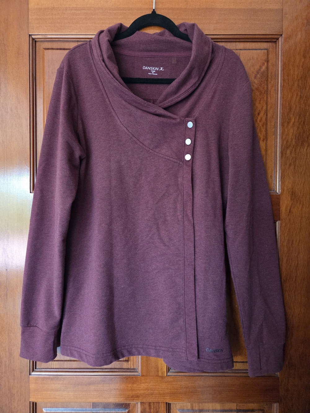 Danskin Wine Asymmetrical Snap-Front Pullover Hoodie